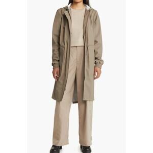Rains Waterproof Women's Hooded String Parka Taupe Jacket NWT $155